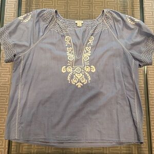 J. Crew Light Blue Embroidered Blouse
